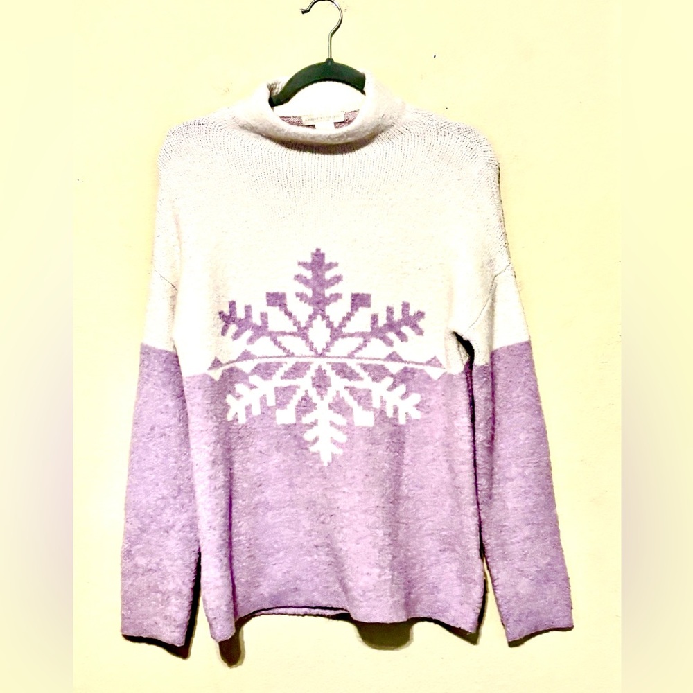 Christian Siriano New York Snowflake Turtleneck Sweater Cream & Lilac Sz XS/S - Picture 3 of 8